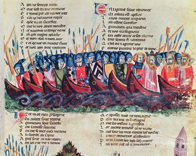Soldados em seus navios, do Codex Benito de Santa Mora de Italian School