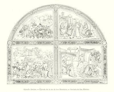 Spinello Aretino, Episódio de la vie de San Benedetto, Sacristie de San Miniato (gravura) de Italian School