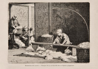 Spinning Cotton, Japan, da edição italiana de Tour du Monde, 1869 de Italian School