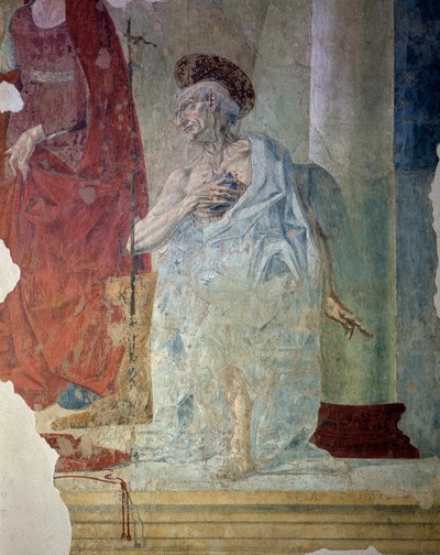São Jerônimo como um penitente. Pormenores. Fresco de Italian School