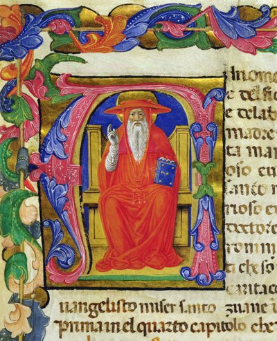 São Jerónimo, de uma Mariegola da guilda leiga de São Jerónimo, c.1400 (tinta e folha de ouro em velino) de Italian School