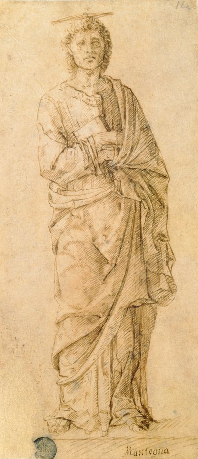 São João Evangelista, atribuído a Giovanni Bellini (c.1430-1516) ou Andrea Mantegna (1430-1516) (caneta e tinta no papel) de Italian School