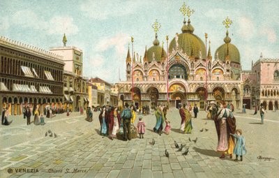 Praça de São Marcos, Veneza (litografia a cores) de Italian School