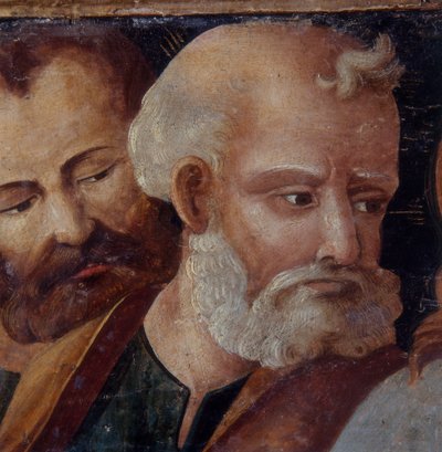 São Pedro, detalhe do retábulo representando a Madonna e o Menino com os Santos Pedro e Paulo, 1540 (têmpera no painel) de Italian School
