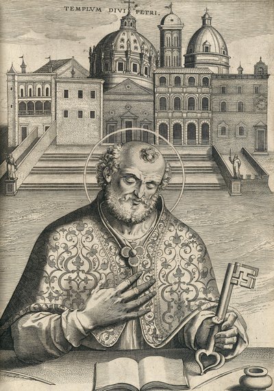 St. Peter na frente da Basílica de São Pedro das sete igrejas do primárias, pub. 1599 de Italian School