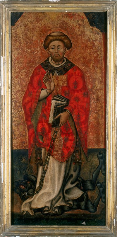 São Filipe a pisar um demónio, pintando em madeira do século XV de Italian School