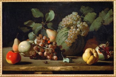 Natureza-morta com uvas e romã, início de ... de Italian School