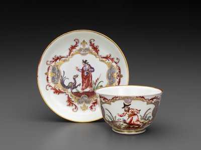 Tigela e Pires de Chá, c.1755 (porcelana em pasta mole) de Italian School