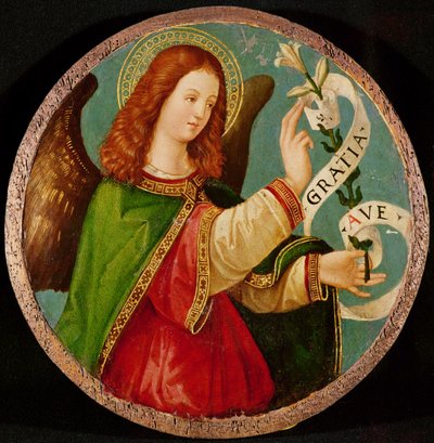 O Anjo da Anunciação (óleo no painel) de Italian School