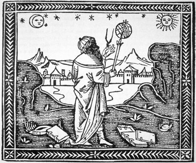O astrólogo Albumasar (787-885) cópia de uma ilustração de seu Introductorium em Astronomiam, Veneza 1506, usado em uma história da magia, publicado no final do século XIX de Italian School