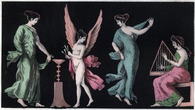 As Bacchae - as Bacchantes - gravura de "Usos e Costumes de Todos os Povos do Universo". Ou História do governo, leis, milícias, religião de todas as nações desde os tempos mais remotos até aos dias de hoje" 1856 de Italian School