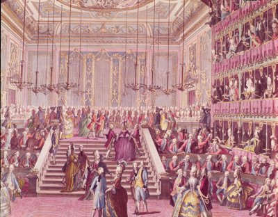 A bola no Teatro San Benoit em Veneza em 22 de janeiro de 1782, final do século XVIII de Italian School