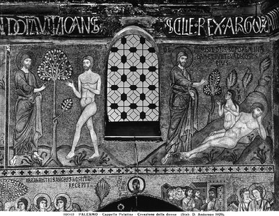 A criação do homem e da mulher (mosaico) de Italian School