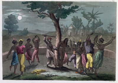 A Dança do Mombo-Jombo, segundo as viagens de Mungo Park, de A History of Costume de J. Ferrario, publicada em Milão, c.1820 de Italian School