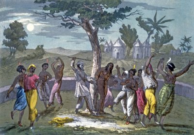 A Dança do Mombo-Jombo, de acordo com as viagens do Parque Mungo, de A History of Costume de J. Ferrario, pub. c.1820 de Italian School