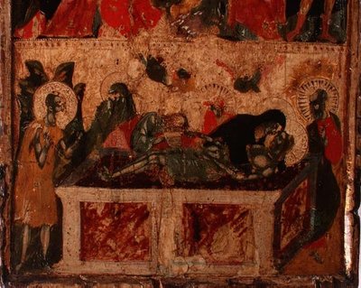 A Deposição de Cristo, metade inferior de um painel (ver também 78636) (painel) de Italian School
