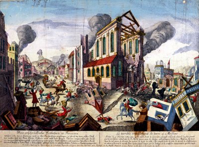 O terramoto de Messina em 1783 (gravura colorida) de Italian School