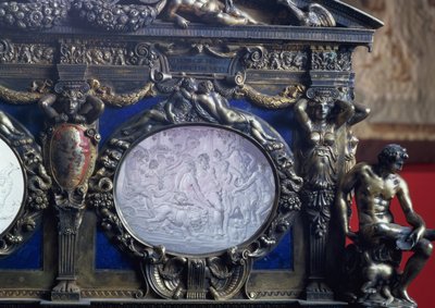 O Peito Farnese, detalhe da incrustação oval representando o Triunfo de Baco, de Sebastiano Sbarri (fl.1548-61) e Giovanni Bernardo da Castel Bolognese de Italian School