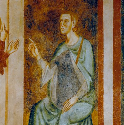 O governador de Antioquia Olíbio, detalhe do episódio do Julgamento de Santa Margarida, do ciclo de afresco dedicado a Santa Margarida de Antioquia de Italian School