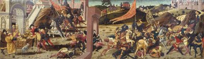 O Morelli Cassone representando os gauleses derrotados por Marcus Furius Camillus (painel principal) de Italian School