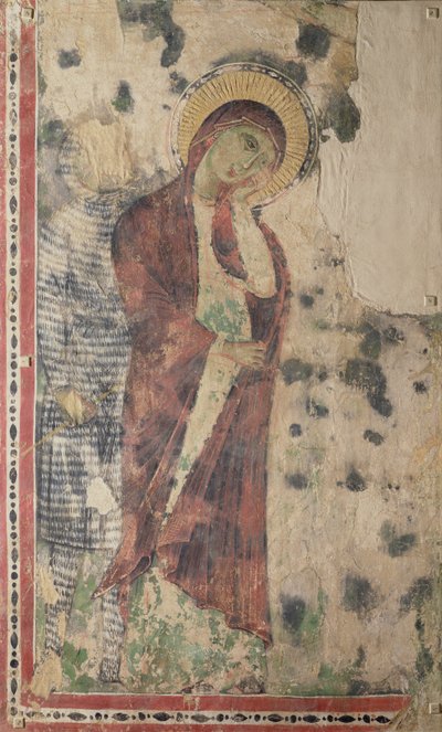 A Virgem de Luto possivelmente com Longinus (fresco transferido para tecido) de Italian School