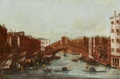 A Ponte Rialto do Grande Canal (óleo sobre tela) de Italian School