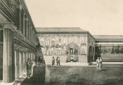 Os banhos Stabian - O Pátio dos Estuques como era (gravura) de Italian School