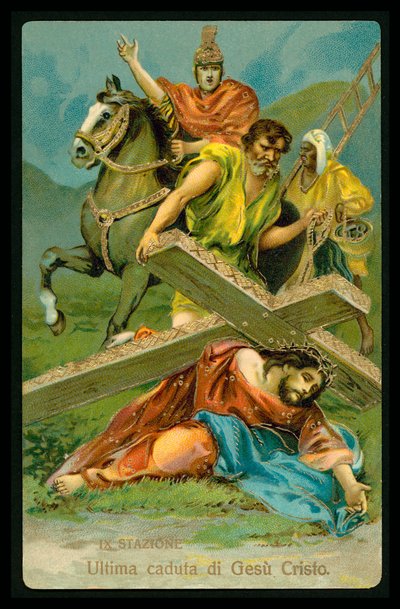 Via-Sacra (de um conjunto de 14) (litografia a cores) de Italian School