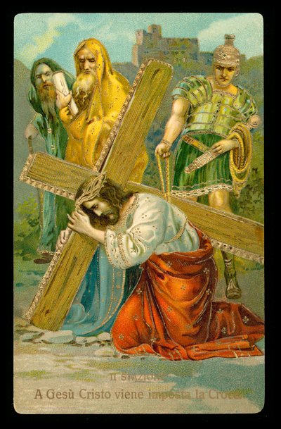 Via-Sacra (de um conjunto de 14) (litografia a cores) de Italian School