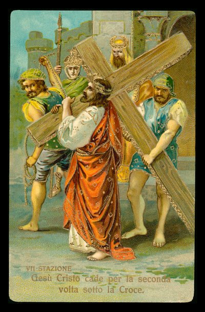 Via-Sacra (de um conjunto de 14) (litografia a cores) de Italian School