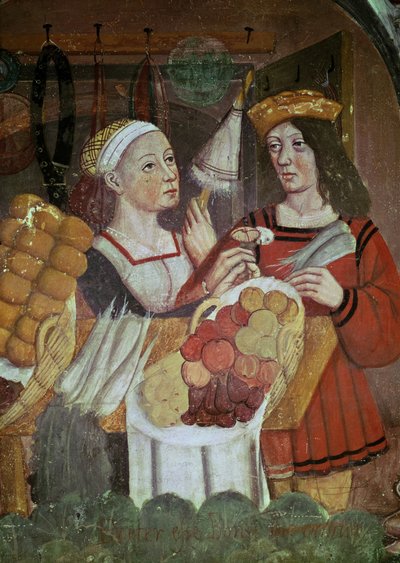 O Mercado dos Vegetais (fresco) (detalhe) de Italian School