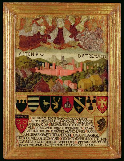 A Virgem protegendo Siena do terremoto de 1466 de Italian School