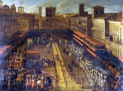 O joute de trigo sarraceno na Piazza Navona (Roma) em 25/02/1634. de Italian School