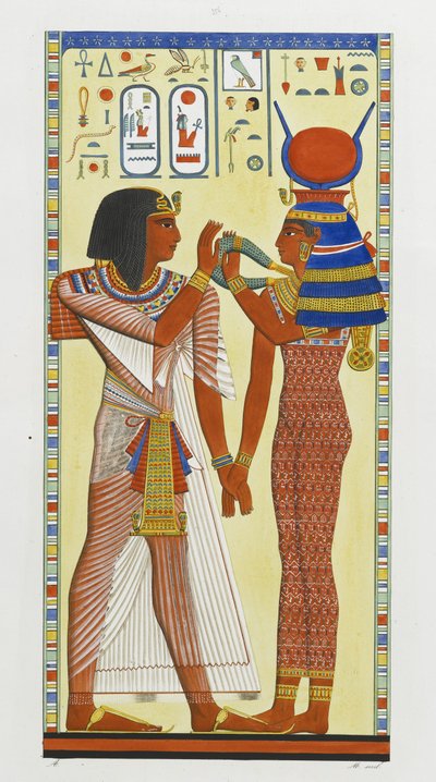 A deusa Hathor colocando a coleira mágica em Seti I de Italian School
