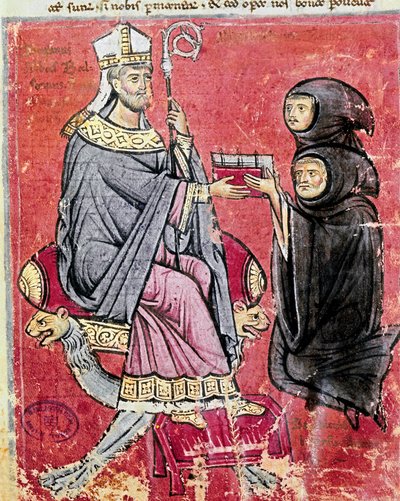 O monge Benedetto da Bari (representando jovens e velhos para indicar que a escrita de sua obra empregou toda a sua vida) entregou ao abade Balsamo (século XIII), líder da abadia beneditina de Cava de Tirreni, seu códice De Septem Sigillis no Re de Italian School