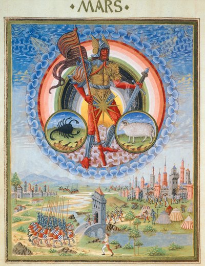 O planeta Marte e um castelo sob cerco, ilustração de 