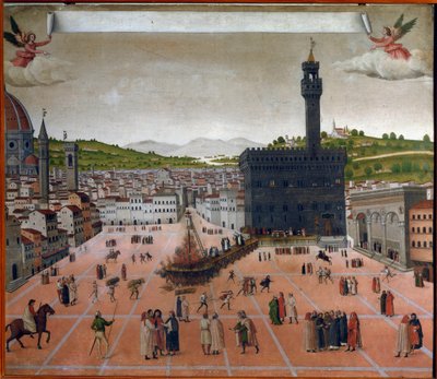 A pira de Girolamo Savonarola na Piazza della Signoria, Florença em 1498 (pintura) de Italian School