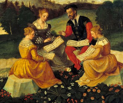 O concerto vocal Pintura da Escola Italiana. Século XVI. Bourges, Hotel Lallemant - O Concerto Bucólico. Pintura da Escola Italiana. Século XVI. Hotel Lallemant, Bourges, França. de Italian School