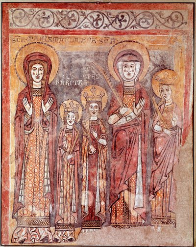 Virtudes teologais: Fé, Caridade e Esperança (fresco, século VIII) de Italian School