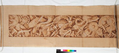 Três desenhos depois da antiguidade, c.1750 (desenho de pincel realçado em marrom manchado sobre indicação tênue em giz preto) de Italian School