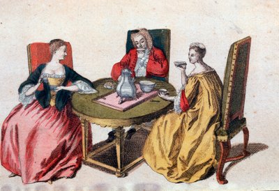 Três nobres venezianos desfrutando de uma gravura de chocolate de Veneza do século XVIII, museu Correr de Italian School