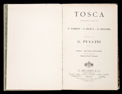 Página de rosto, Libretto della Tosca, de Giacomo Puccini, Edizione Ricordi, Itália de Italian School