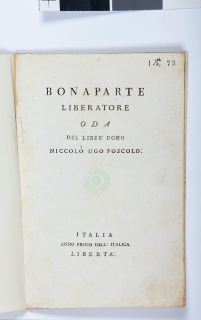 Página de rosto de Bonaparte Liberatore por Niccolo Ugo Foscolo (1778-1827) edição original, 1797 (impresso) de Italian School