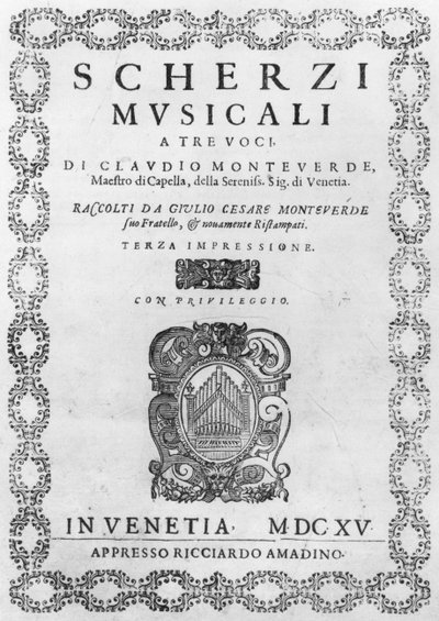 Página de título da Scherzi Musicali por Claudio Monteverdi (1567-1643) 1615 de Italian School