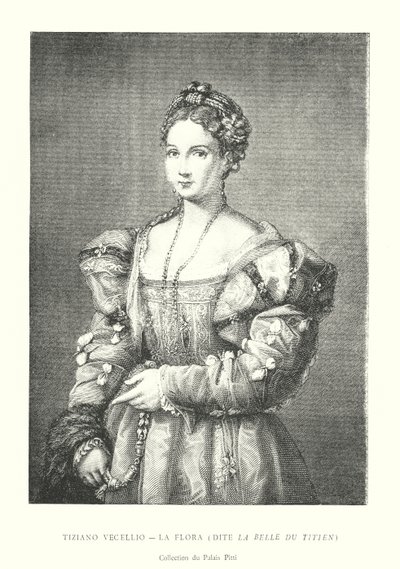 Tiziano Vecellio, La Flora, conhecida como La Belle by Titian, Pitti Palace Collection (gravura) de Italian School
