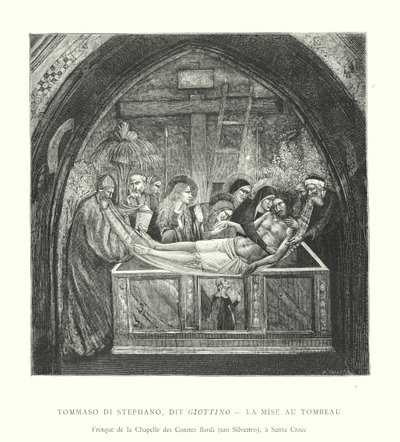 Tommaso di Stephano, dit Giottino, La Mise au Tombeau, Fresque de la Chapelle des Comtes Bardi, san Silvestro, a Santa Croce (gravura) de Italian School