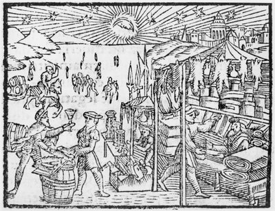Comércio na Escandinávia, a partir de uma história dos povos do Norte por Olaus Magnus (1490-1558), publicado em Roma, 1555 de Italian School
