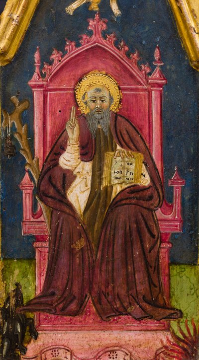 Tríptico: Santo António Abade Entronizado, São Paulo Eremita e Santo Onófrio, pormenor, meados do século XIV (têmpera sobre painel) de Italian School