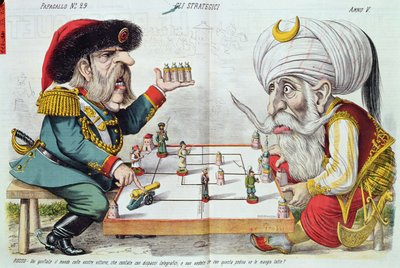 Turquia e Rússia jogando um jogo de estratégia, de Le Perroquet, 1877 de Italian School