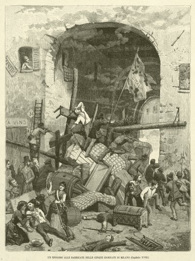 Um Episódio nas Barricadas dos Cinco Dias de Milão (gravura) de Italian School